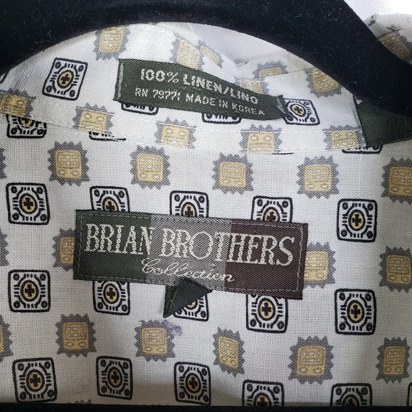 Brian Brothers 100% Linen Button Front Casual Brown & Beige Mens Shirt S… - Picture 6 of 10